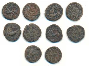 Krishna Raja Wodeyar, Copper 20 Cash (5), type V, Mysore Mint, die varieties of 1834, 1835