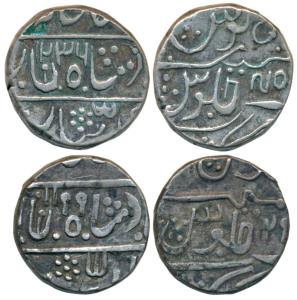 Deogarh Mint, Silver Rupee (2), Sawant Singh & Dulep Singh, both in the name of Shah Alam 