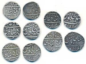 Ahmedabad Mint, Silver Rupee (3), AH 123X, 1241 & 1243 (KM 260.1); Baroda, Anand Rao, Silv