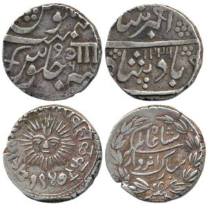 Silver Rupee (2), Baroda, Anand Rao, AH 1226/6, in the name of Muhammad Akbar II; Indore, 
