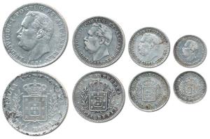 Goa, Luiz I (Ludwig), Set of 4, Silver Rupia, ½, ¼ and 1/8, 1881 and 1882, (KM 312, 311, 3