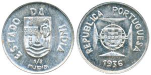 Silver ½ Rupia, 1936 (KM 23). Mint State.