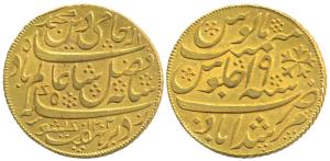 Murshidabad Mint, Gold Mohur, 12.32g, in the name of Shah Alam II, AH 1202/19, oblique mil