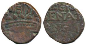 Copper ½ Pice, 4.55g, obv. a large crown with traces of BOMB written below, rev. traces of