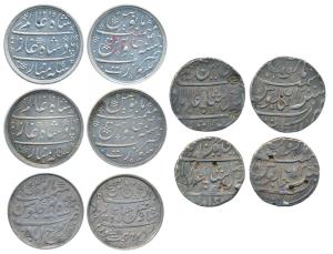 Assorted Lot, Silver Rupee (5), EIC Bombay Presidency (2), Surat Mint, AH 1215/46; Bengal 