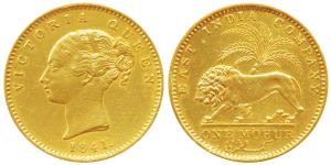 Victoria Queen, Gold Mohur, 1841, Continuous legend, without initial on truncation (Prid 1