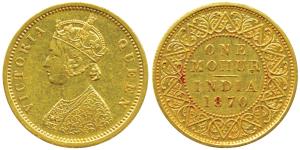Victoria Queen, Gold Proof Restrike Mohur, 1870, obv. similar to the obverse of the 1862 P