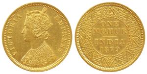 Victoria Empress, Gold Mohur, 1879, Calcutta Mint, obv. two flowers in bottom panel of jab