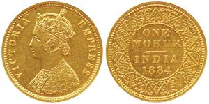 Victoria Empress, Gold Mohur, 1884, obv. V in relief (Prid 20). About Extremely Fine, Very