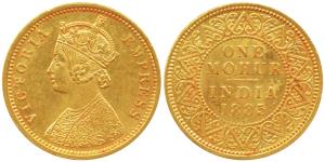 Victoria Empress, Gold Mohur, 1885, obv. V in relief (Prid 21). Extremely Fine, Rare.