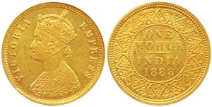 Victoria Empress, Gold Mohur, 1888, obv. V in relief (Prid 22). Extremely Fine, Rare.