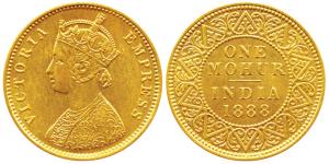 Victoria Empress, Gold Mohur, 1888, obv. V in relief (Prid 22). About Extremely Fine, Rare