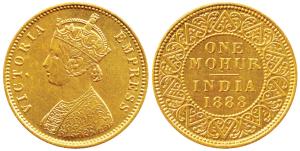 Victoria Empress, Gold Mohur, 1888, obv. V in relief (Prid 22).Very Fine+, Rare.