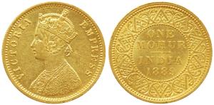 Victoria Empress, Gold Mohur, 1889, obv. V in relief (Prid 23).Very Fine+, Rare.