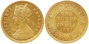 Victoria Empress, Gold Mohur, 1891, obv. V in relief (Prid 24). Extremely Fine, Rare.