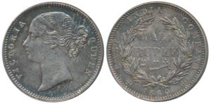 Victoria Queen, Silver ½ Rupee, 1840, divided legend, Calcutta / Bombay Mint, WW incuse, 2