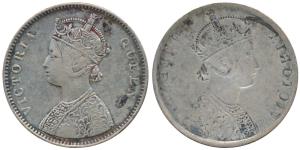 Victoria Queen, Silver Rupee, Error, Brockage, nice deep and complete Lakhi impression on 