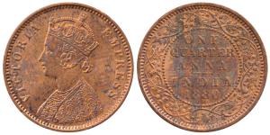 Victoria Empress, Copper ¼ Anna, 1880, Calcutta Mint, C below date on centre bead, (Prid 6