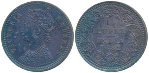 Victoria Queen, Silver ¼ Rupee, 1882, Calcutta Mint, C / II / C incuse, (Prid 387). Nice t