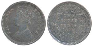 Victoria Empress, Silver 2 Annas, 1879, Calcutta Mint, B / II / C incuse, (Prid 494). Abou