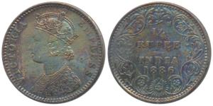 Victoria Empress, Silver ¼ Rupee, 1886, Bombay Mint, C / II / No mm, Unlisted in Pridmore.