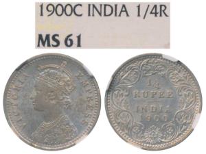 Victoria Empress, Silver ¼ Rupee, 1900, Calcutta Mint, C / II / C incuse (Prid 403). Grade