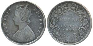 Victoria Empress, Silver ½ Rupee, 1885, Bombay Mint, A / II / No mint mark, Mule, reverse 