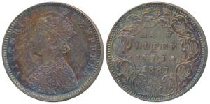 Victoria Empress, Silver ½ Rupee, 1887, Bombay Mint, A / II / B raised, (Prid 296). Toned,