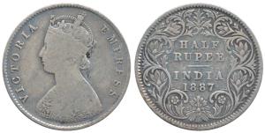 Victoria Empress, Silver ½ Rupee, 1887, Calcutta Mint, A / I / C incuse, (Prid 271). Fine+