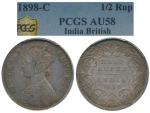 Victoria Empress, Silver ½ Rupee, 1898, Calcutta Mint, A / I / C incuse, (Prid 280). Grade