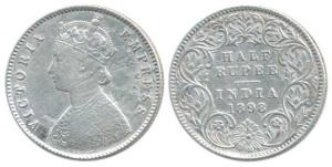 Victoria Empress, Silver ½ Rupee, 1898, Calcutta Mint, A / I / C incuse (Prid 280). Fine+,