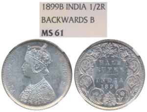 Victoria Empress, Silver ½ Rupee, 1899, Bombay Mint, A / I / B incuse, Inverted ’B’, (Prid