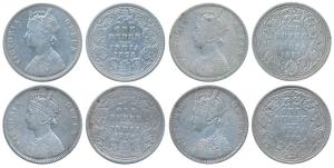 Victoria Queen, Silver Rupee (4), 1875 and 1876, Calcutta Mint, A1 / I / no mint mark; 187