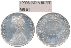 Victoria Empress, Silver Rupee, 1900, Bombay Mint, B incuse. Graded by NGC MS61.