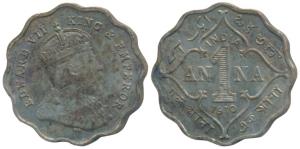 Edward VII, Copper Nickel Anna, 1910, Bombay Mint (Prid 929). About Extremely Fine.