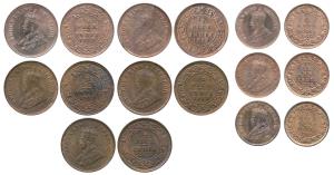 George V, Copper ½ Pice (5), 1919 (4) & 1935; 1/12 Anna (3), 1923 (2) & 1924.Extremely Fin