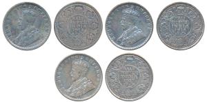 George V, Silver ½ Rupee (3), 1912, 1914 & 1917, Bombay Mint. Fine to Very Fine+. (3)