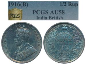 George V, Silver ½ Rupee, 1916, Bombay Mint, (Prid 340). Nice grey toning, Graded by PCGS 