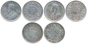 George V, Silver ½ Rupee (3), 1919, 1936; George VI, Half Silver ½ Rupee 1940, Bombay Mint