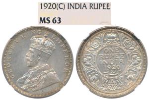George V, Silver Rupee, 1920, Calcutta Mint, (Prid 216). Graded by NGC MS63.