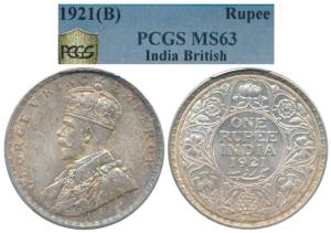 George V, Silver Rupee, 1921, Bombay Mint, (Prid 227). Graded by PCGS MS63.