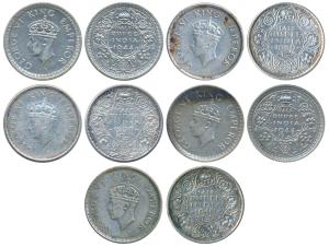 George VI, Silver ½ Rupee (5), 1939 (2) Calcutta Mint; 1940, Calcutta Mint; 1944, Lahore M
