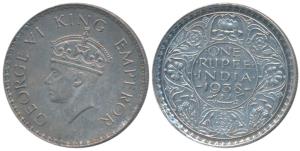George VI, Silver Rupee, 1938, Bombay Mint, A / I, without dot, (Prid 233). Uncirculated.