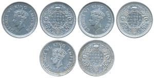 George VI, Silver Rupee (3), 1945, Bombay Mint (2); 1945, Lahore Mint. Very Fine to Extrem