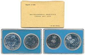 1975 Uncirculated Set, Equality Development and Peace, set of 2, Rupees 10 and 50. In imma