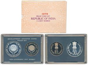 1979 Proof Set, Happy Child Nation’s Pride, set of 2, Rupees 10 and 50. In immaculate cond