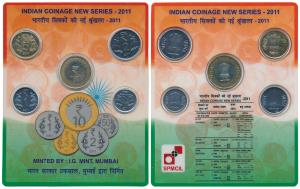 2011 Uncirculated Set, Indian Coinage new Series, set of 5, 50 Paise to 10 rupees. In imma