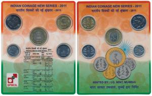 2011 Uncirculated Set, Indian Coinage new Series, set of 5, 50 Paise to 10 rupees. In imma