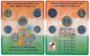 2011 Uncirculated Set, Indian Coinage new Series, set of 5, 50 Paise to 10 Rupees. In imma