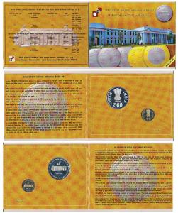 2012 Proof Set, 60 Years of India Govt. Mint, Kolkata, set of 2, Rupees 5 and 60. In immac